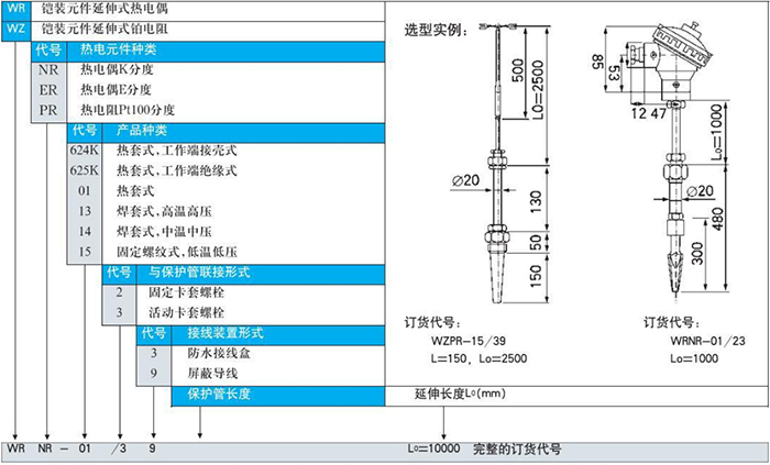 電站測溫?zé)犭娕兼z裝元件延伸式選型表